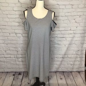 MICHAEL Michael Kors Black and White Striped Cold Shoulder Dress Medium
